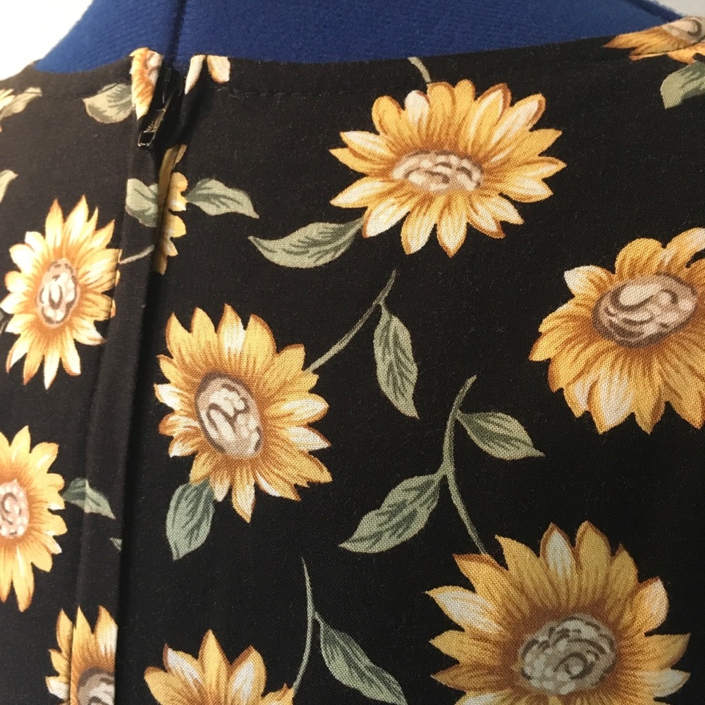 Vintage MsChoice California Sunflower Print Black Floral Mini Dress - Picture 12 of 15